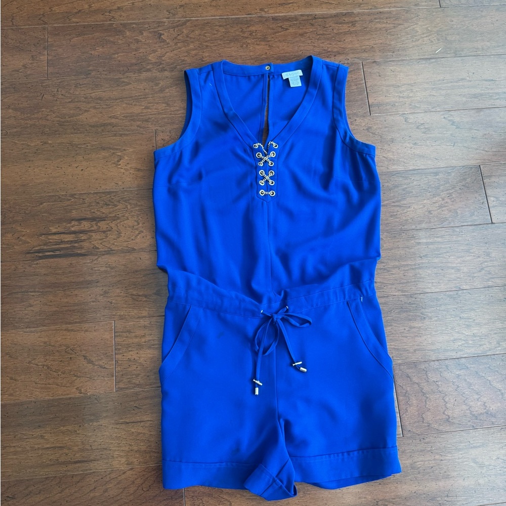 Women’s  Royal Blue Sleeveless Romper with Drawstring Waist